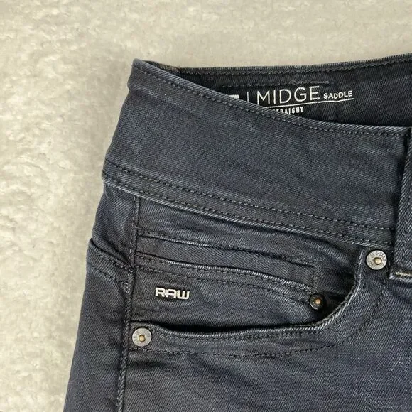 G Star Raw Jeans‎ Womens 28x30 Dark Blue Wash Midge Saddle Mid Straight Denim - Picture 3 of 16